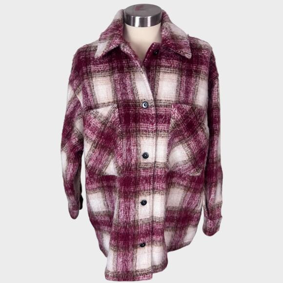 ZARA Womens Size Small Button Front Plaid Oversized Fuzzy Shacket Jacket - Picture 2 of 11